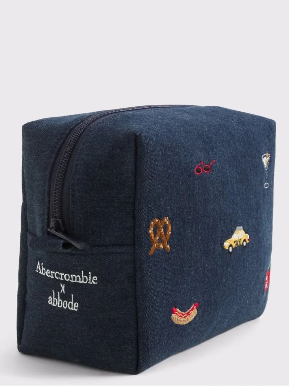 Abercrombie ABBODE Embroidered Denim pouch NYC makeup bag